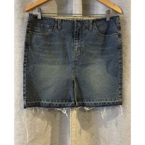 Angels Blue Denim Mini Skirt Distressed‎ Raw Hem Women's Size 11 Vintage Y2K